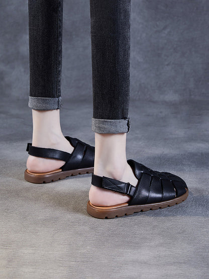 Summer Leather Spliced Flat Slippers Aa1015