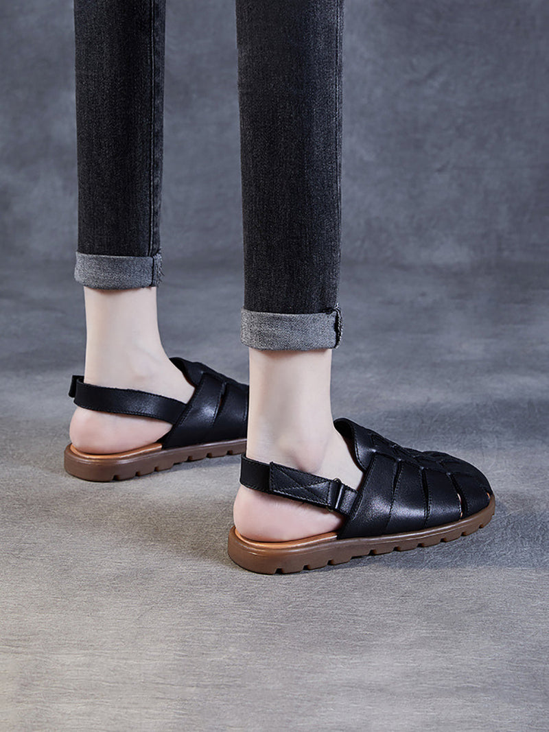 Summer Leather Spliced Flat Slippers Aa1015