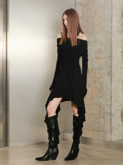 North Node Asymmetric Knit Sweater Dress - Heather and Noir