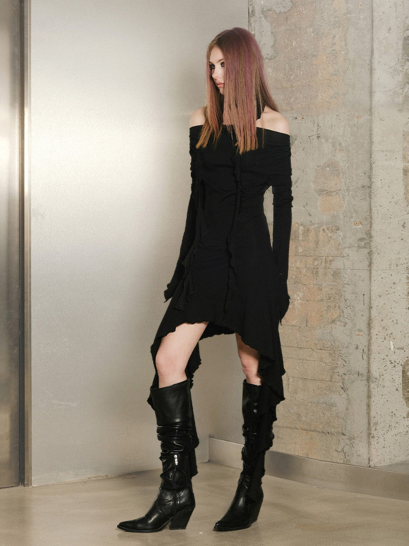 North Node Asymmetric Knit Sweater Dress - Heather and Noir