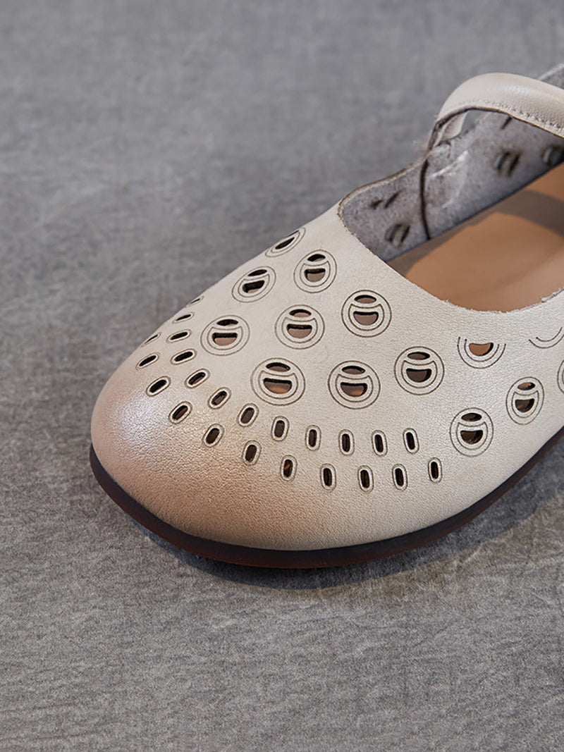 Genuine Shoes Summer Hollow Out Heel Low Leather