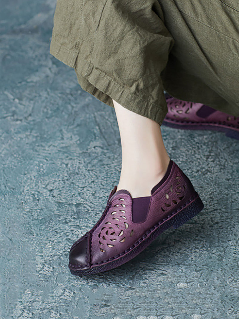 Summer Genuine Leather Cutout Spliced Falt Shoes Ll003