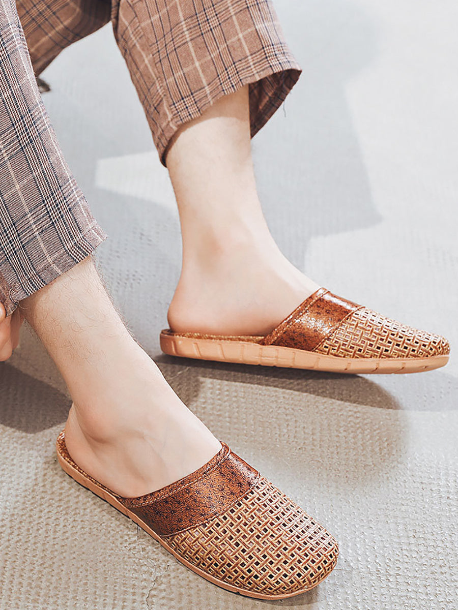 Summer Bamboo Weaving Spliced Slippers Fg1022
