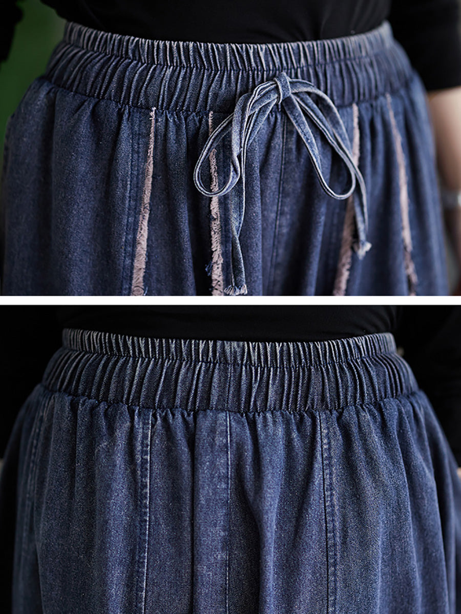 Summer Denim Patch Spliced Harem Pants Fd031