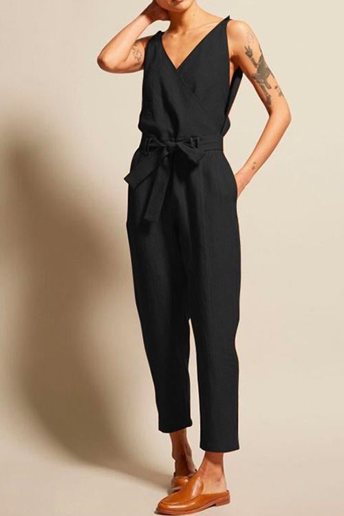 V Neck Sleeveless Wrapped Jumpsuit