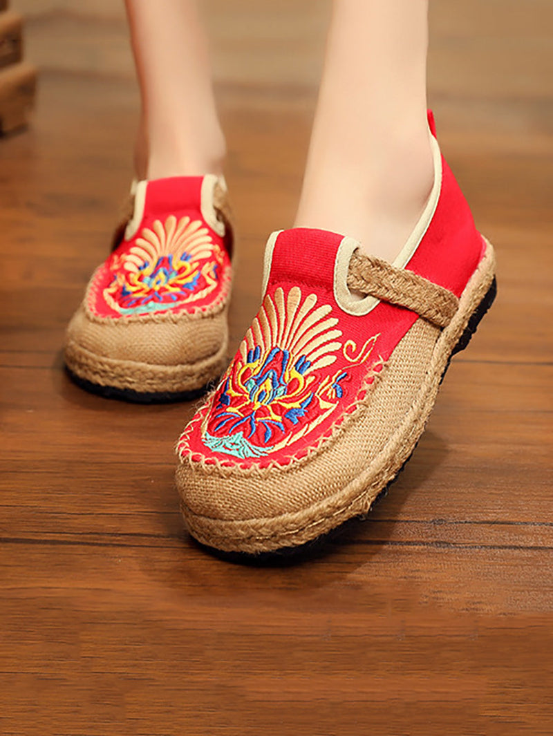 Summer Embroidery Cloth Linen Flat Shoes Ah1011