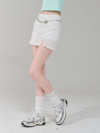 Ruffled White Mini Skirt
