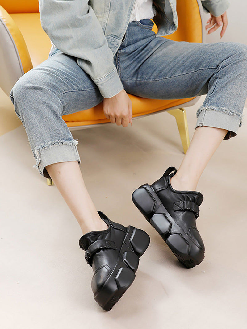 Autumn Stylish Soft Leather Platform Shoes Ah1001