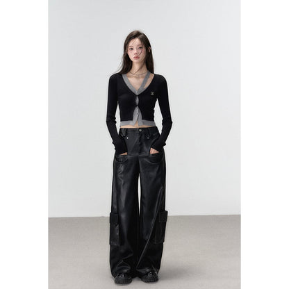 Black Knit Long Cardigan With Hollow Out Design