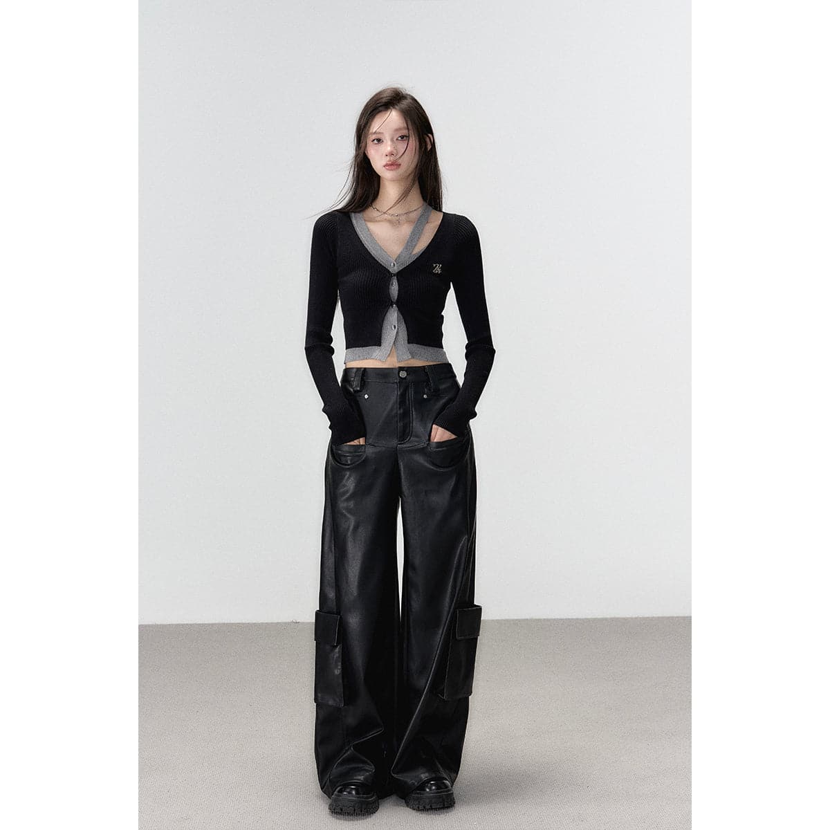 Black Knit Long Cardigan With Hollow Out Design