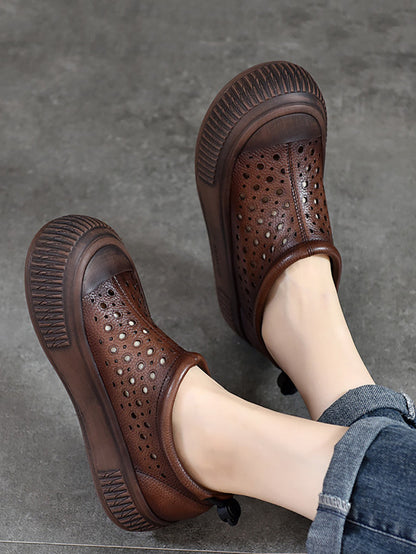 Summer Leather Cutout Platform Shoes Aa1048
