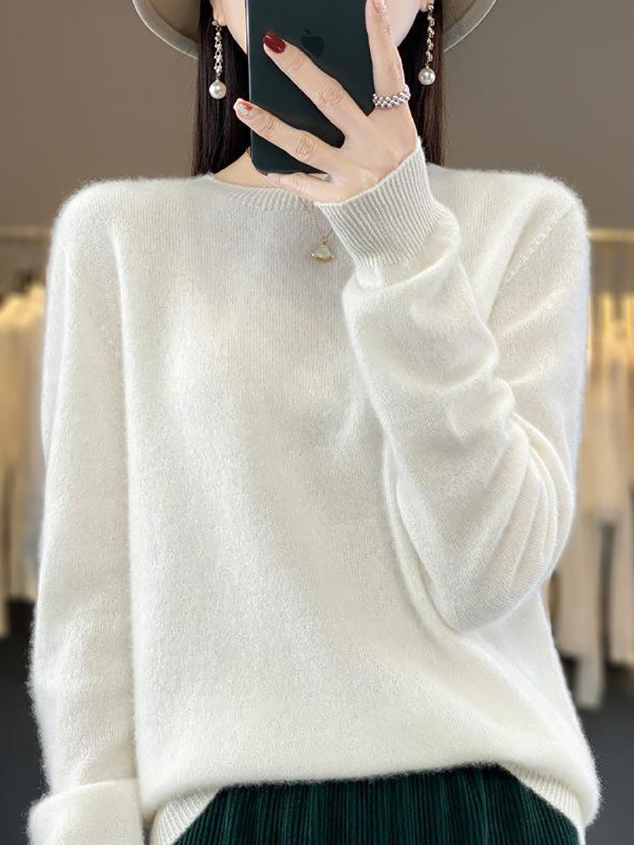 Autumn Knit 100%wool O-neck Sweater Wu023