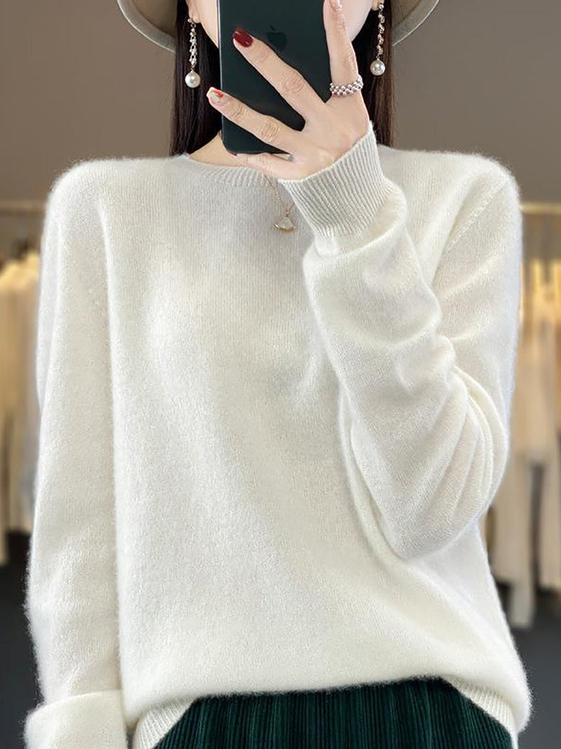 Autumn Knit 100%wool O-neck Sweater Wu023