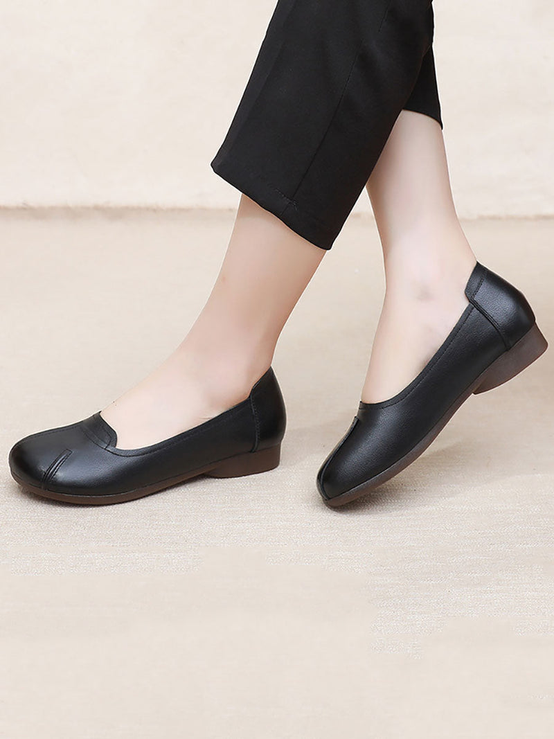Summer Commute Leather Spliced Low Heel Shoes As1006
