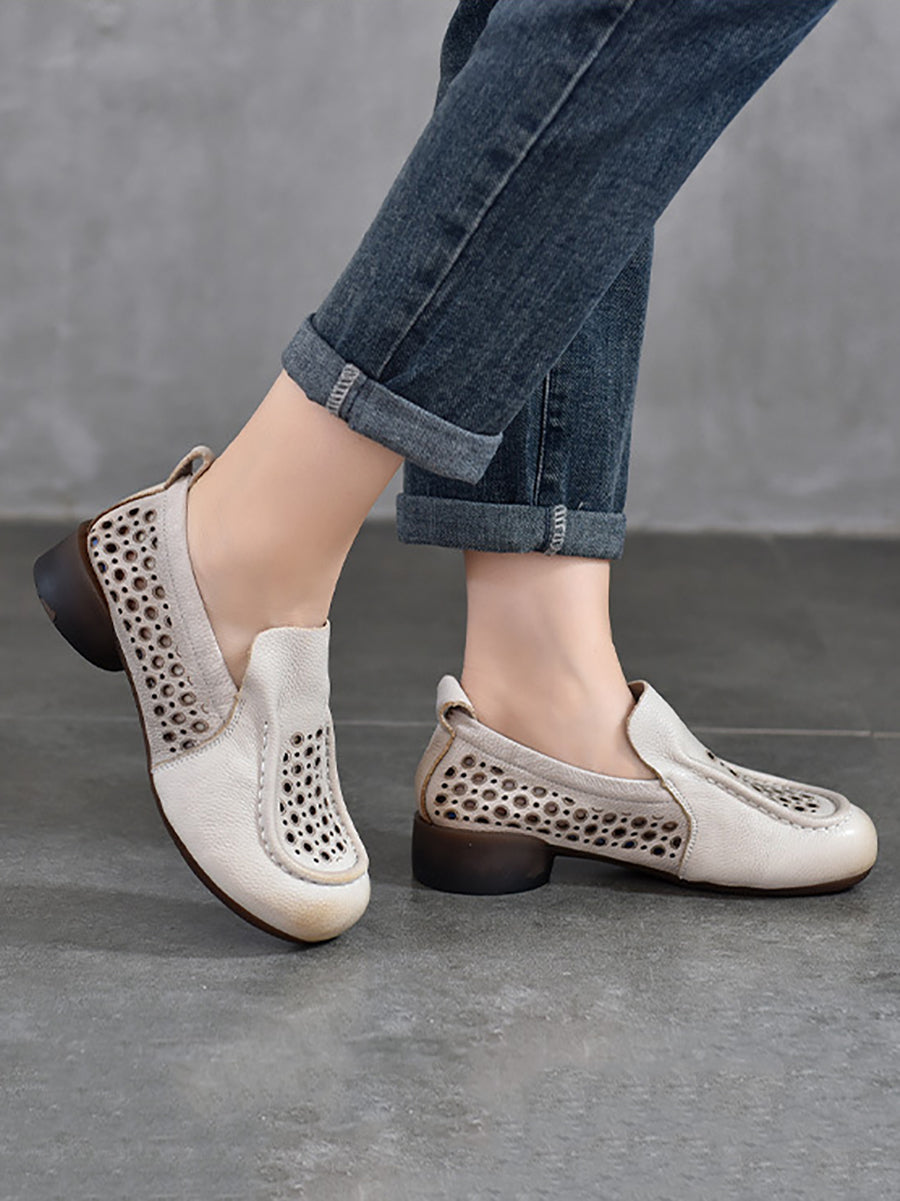 Summer Cutout Leather Low Heel Shoes Kl1023