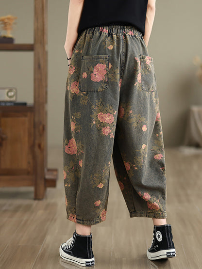 Summer Flower Denim Harem Pants Ll034
