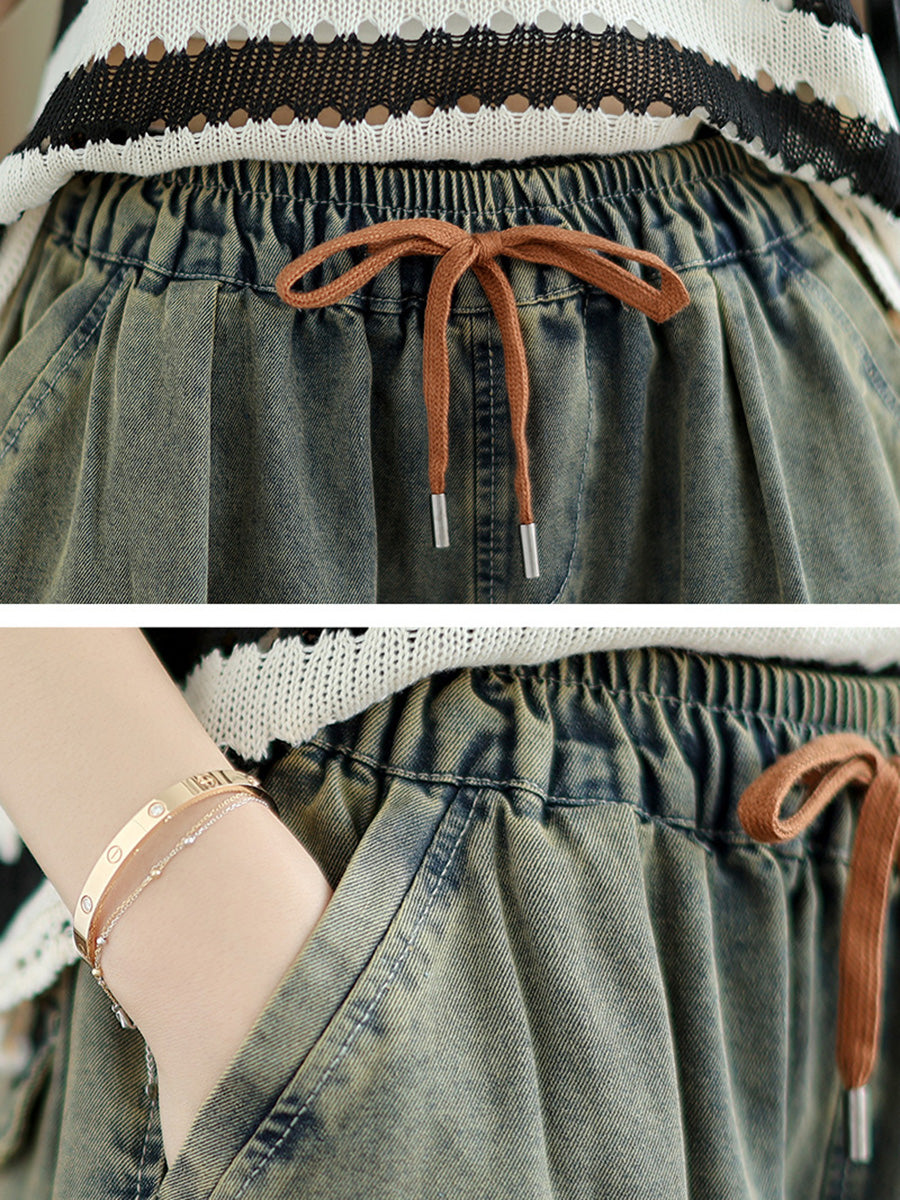 Summer Embroidery Wide-leg Denim Pants Cc010
