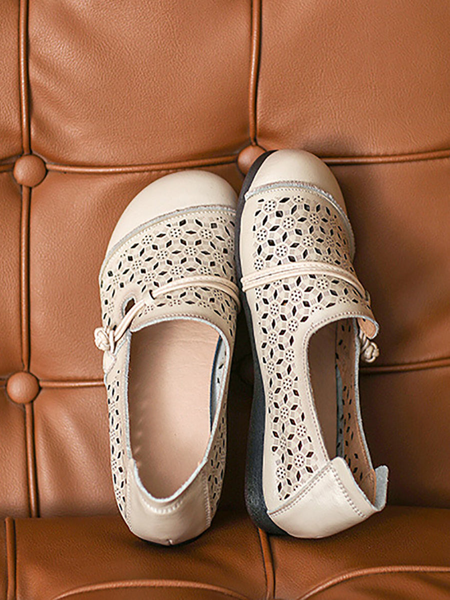 Summer Leather Cutout Soft Flat Shoes Zz1002