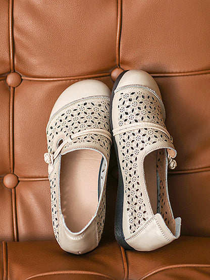 Summer Leather Cutout Soft Flat Shoes Bn1038