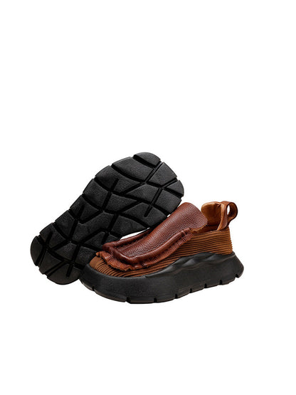 Retro Genuine Leather Spliced Platform Shoes Ah1077