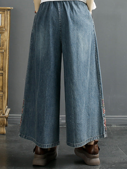 Summer Embroidery Wide-leg Denim Pants Co1050