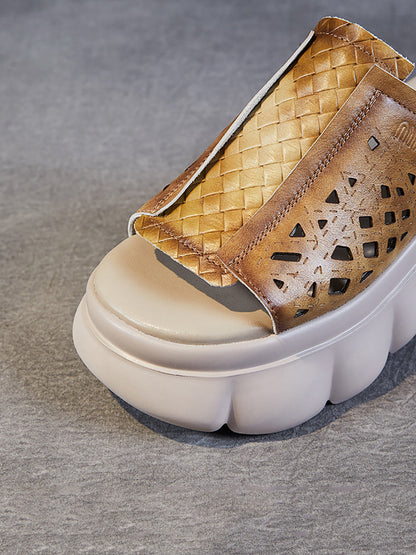 Summer Leather Spliced Platfrom Slippers Cv1033