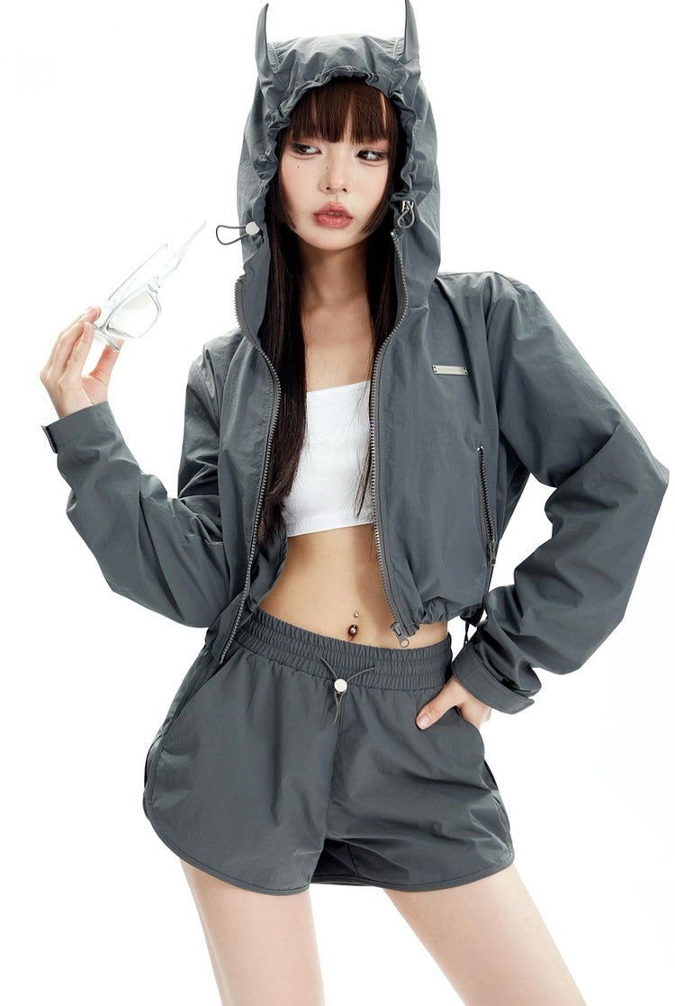 Sports Style Short Jacket and Shorts
