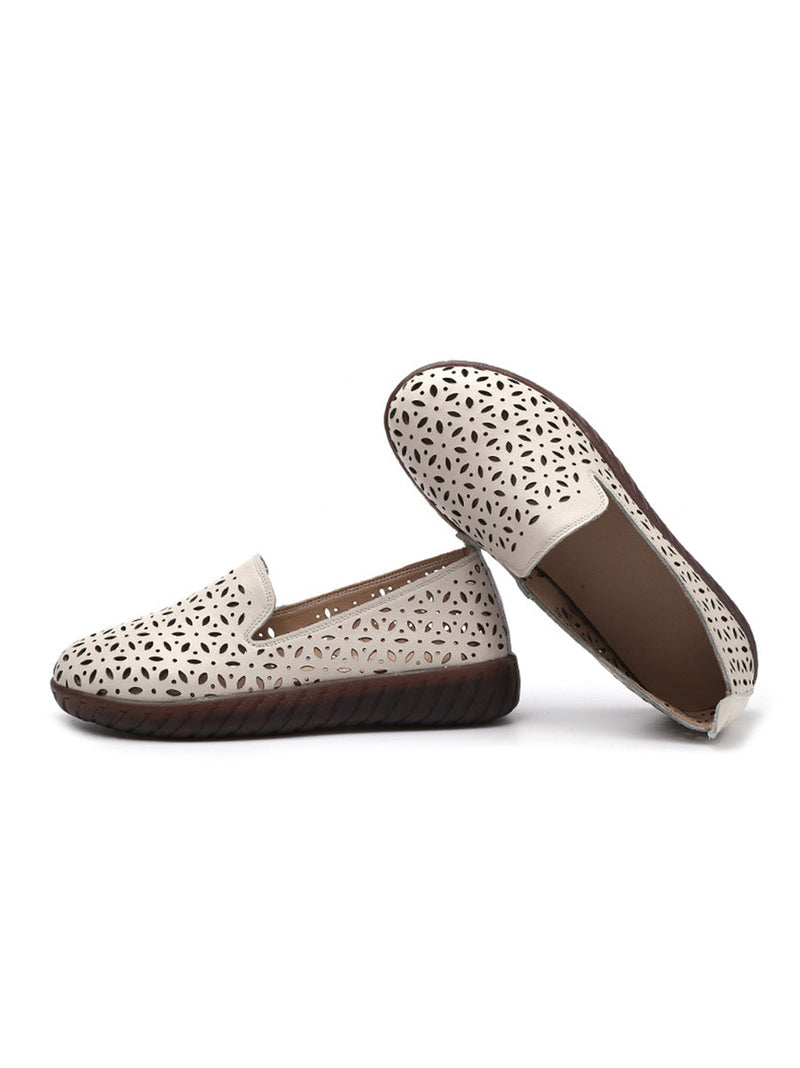 Summer Leather Cutout Flat Soft Shoes Ui1027