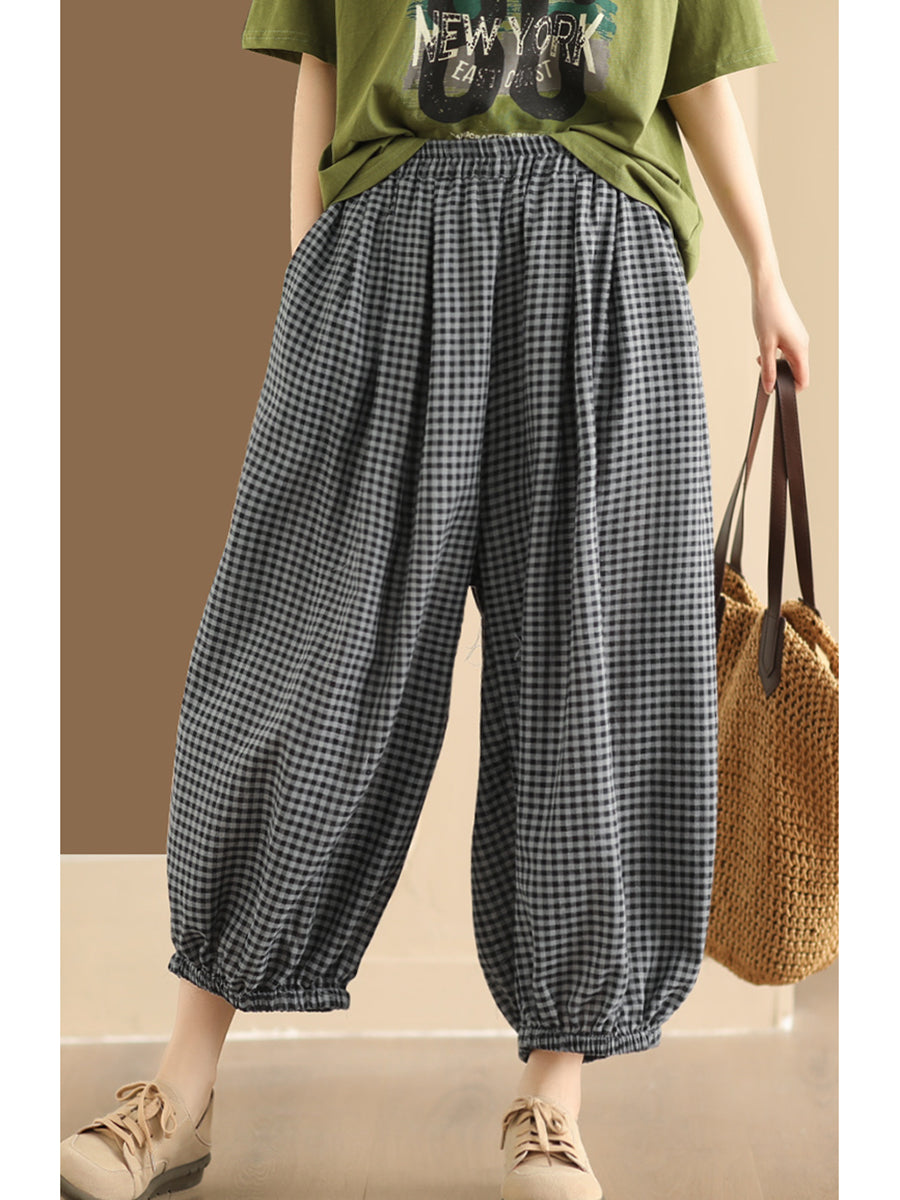 Summer Plaid Cotton Harem Pants Zz1046