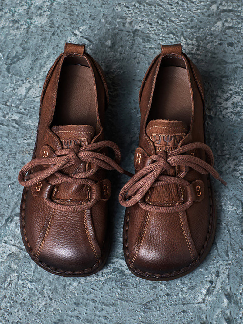 Leather Spliced Low Heel Shoes At1015