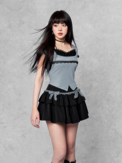 Lace Trim Maid Top/skirt