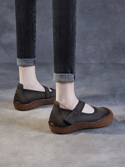 Summer Retro Leather Flat Shoes Qw1019