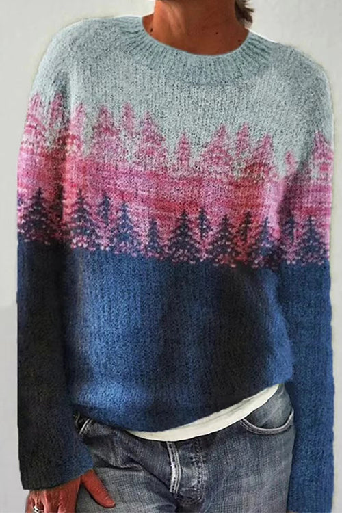 Crewneck Color Block Pattern Pullover Sweater(in 4 Patterns)