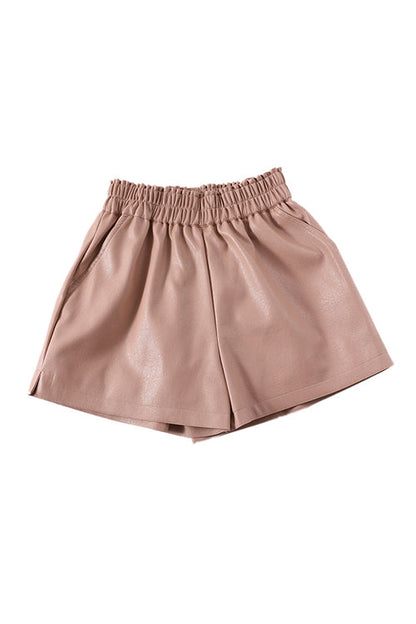 Elastic Waist Pocketed Faux Leather Shorts