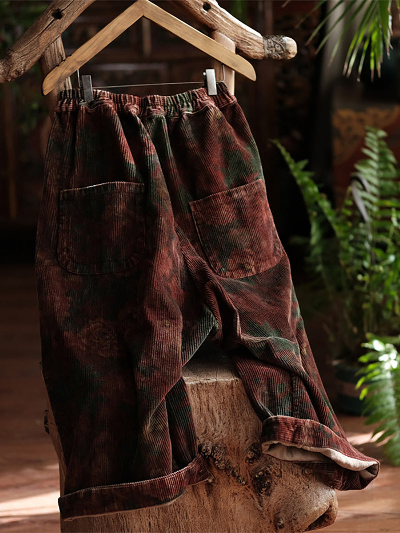 Spring Flower Croduroy Wide-leg Pants At1079