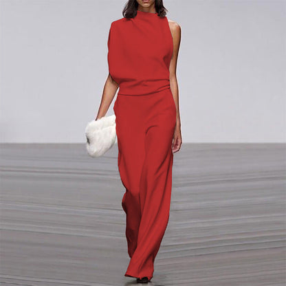 Pants Color One Shoulder Pile Collar Jumpsuit Popular Dress Trousers
