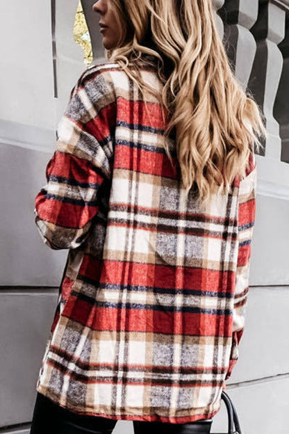 Daily Adult Plaid Cardigan Turndown Collar Blouses(3 Colors)