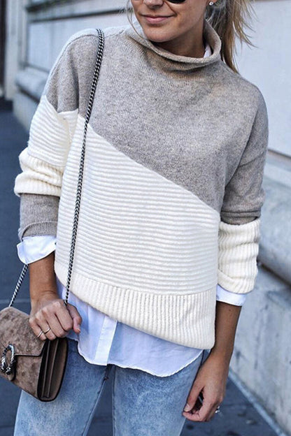 Patchwork Half a Turtleneck Sweaters(4 Colors)