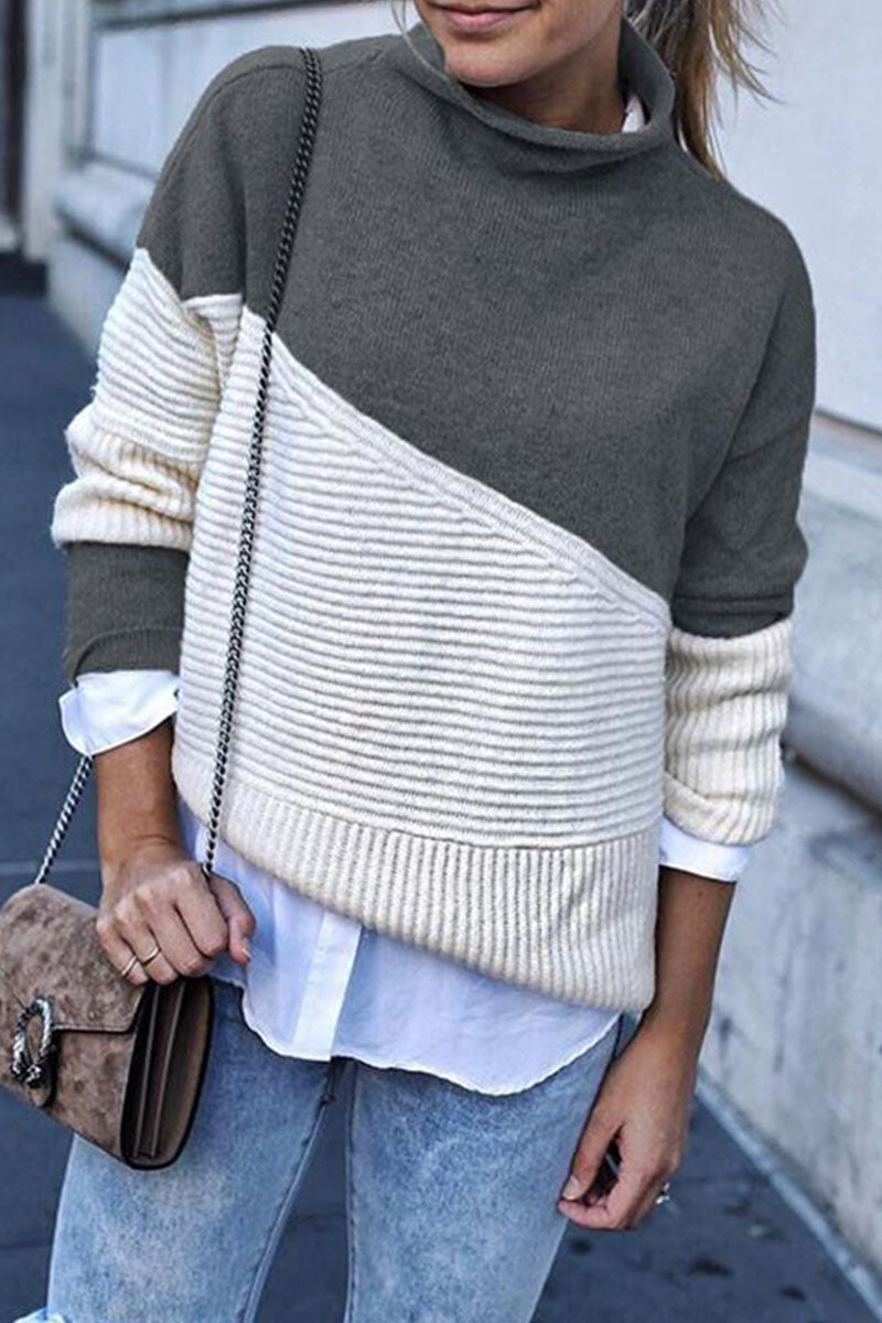 Patchwork Half a Turtleneck Sweaters(4 Colors)