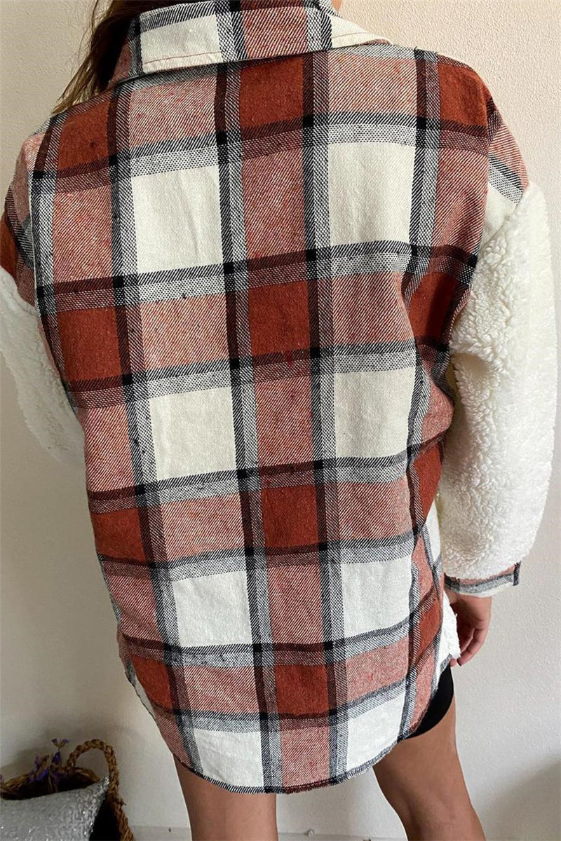 Plaid Print Patchwork Cardigan Turndown Collar Outerwear(4 Colors)