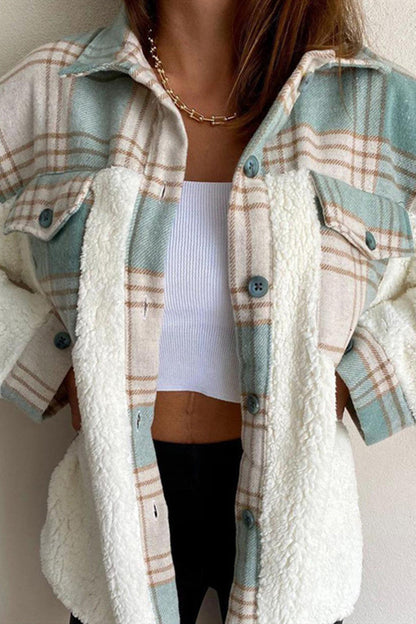 Plaid Print Patchwork Cardigan Turndown Collar Outerwear(4 Colors)
