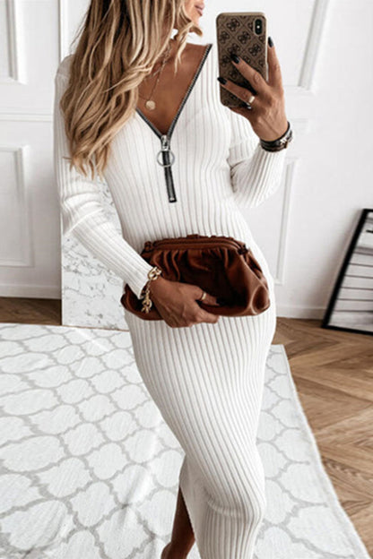 Street Patchwork V Neck Pencil Skirt Dresses(3 Colors)