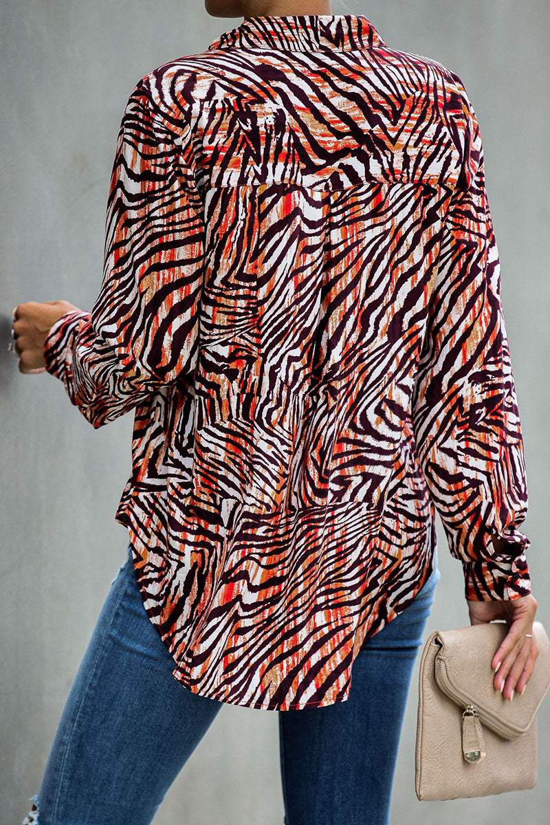 Street Animal Print Turndown Collar Blouses