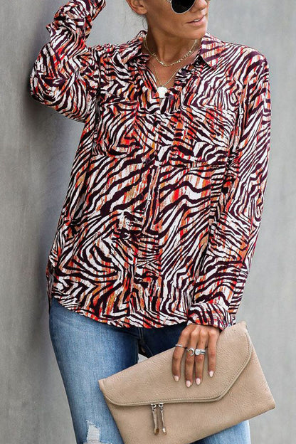 Street Animal Print Turndown Collar Blouses