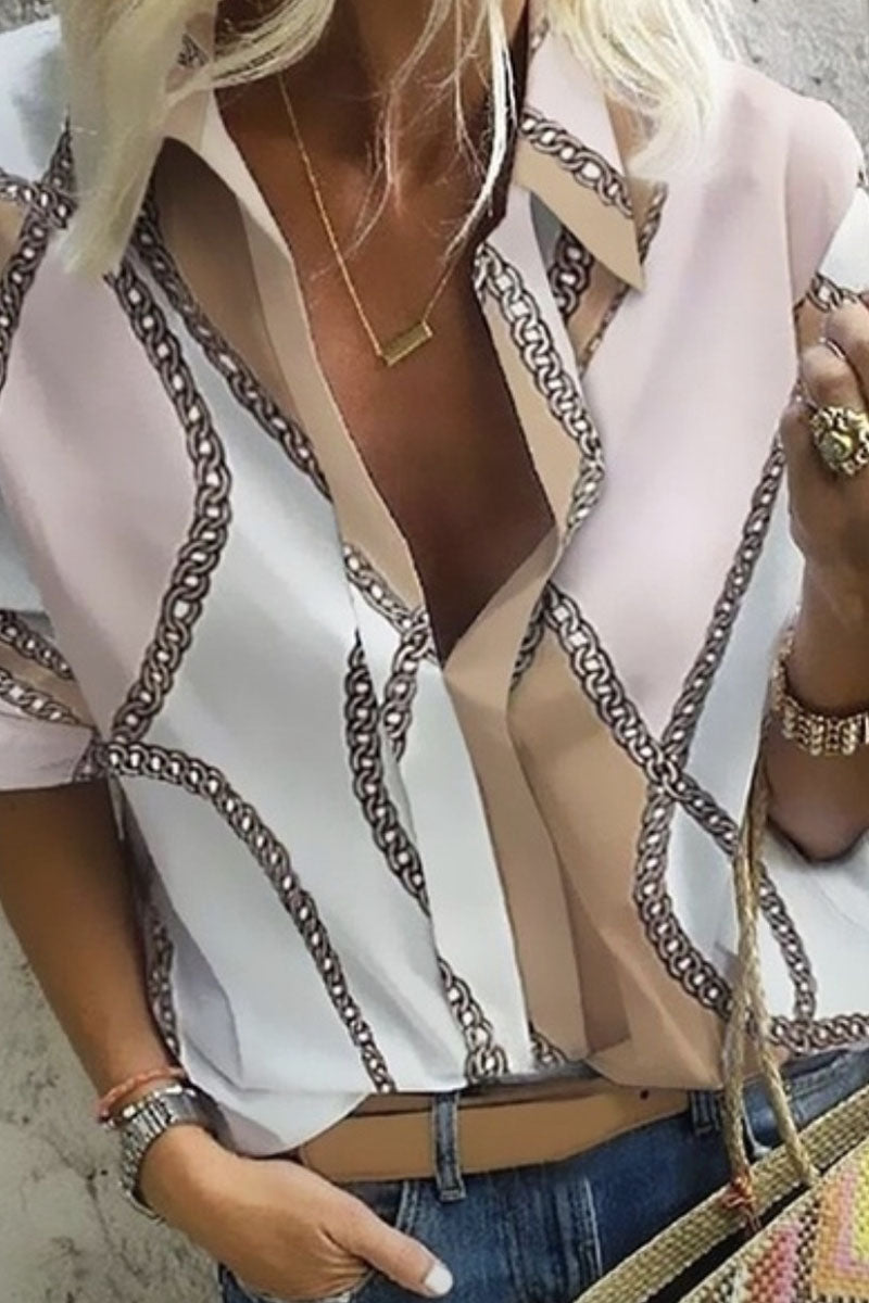 Street Print Turndown Collar Blouses(5 Colors)