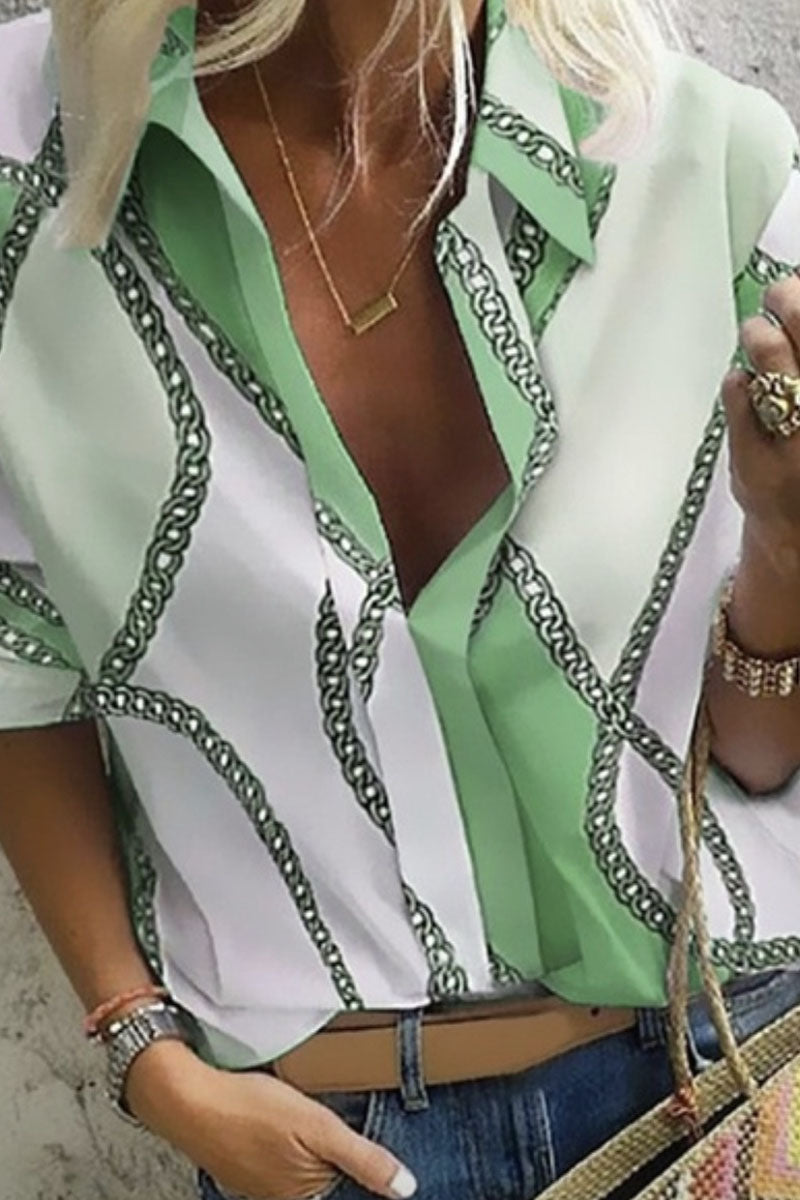 Street Print Turndown Collar Blouses(5 Colors)