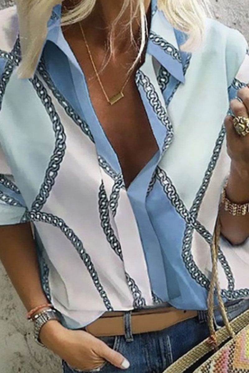 Street Print Turndown Collar Blouses(5 Colors)