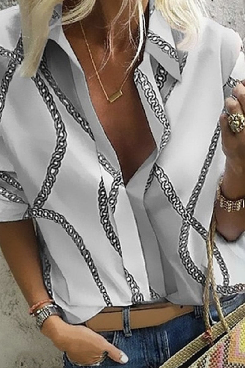 Street Print Turndown Collar Blouses(5 Colors)