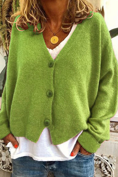Patchwork V Neck Mid Waist Knit Cardigans(15 Colors)