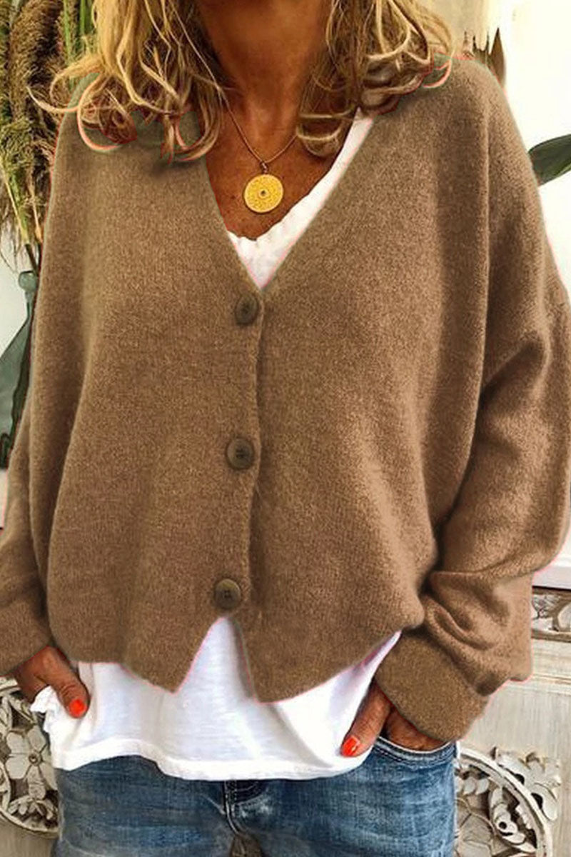 Patchwork V Neck Mid Waist Knit Cardigans(15 Colors)